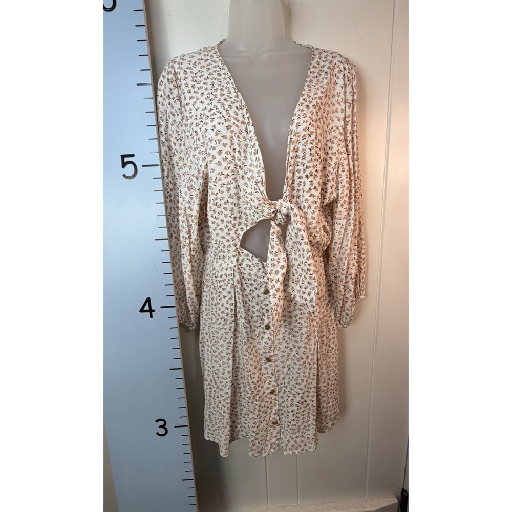 Faithfull The Brand Floral Mini Dress Size 8‎ Cutout Tie Puff Sleeve Cottagecore